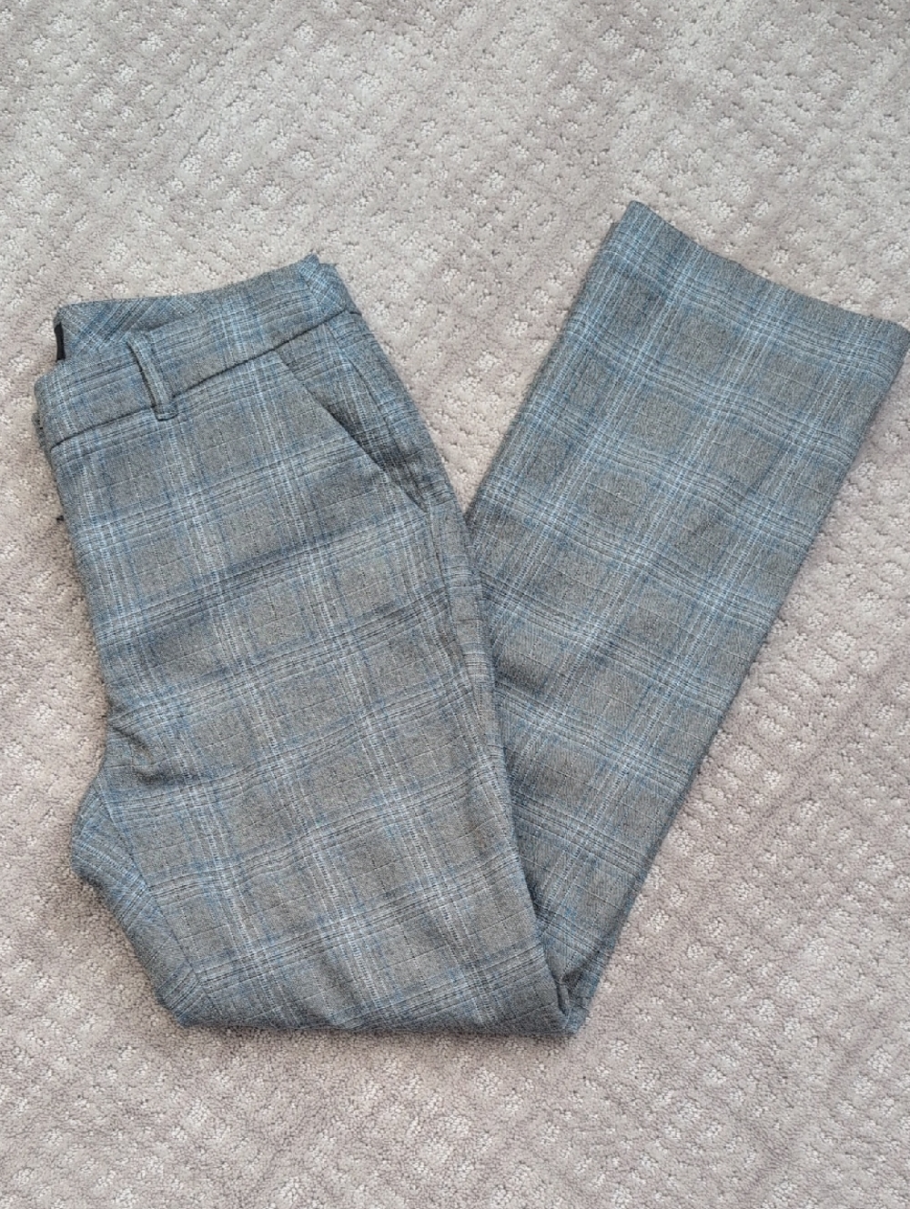 Women's Gray Plaid Dress Pants - Slim Fit